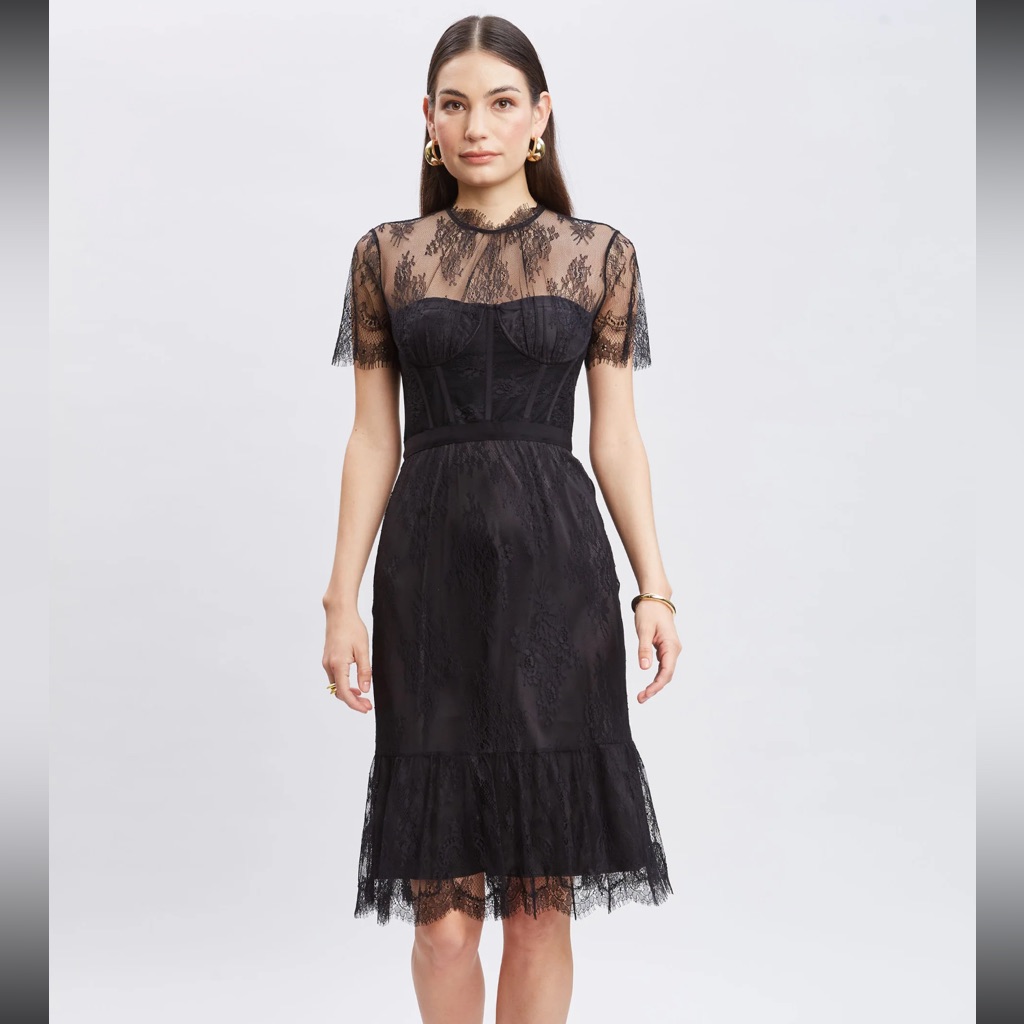 Elie Tahari Nwt Romantic Black Lace Corset Dress Fully Lined, Back Zipper